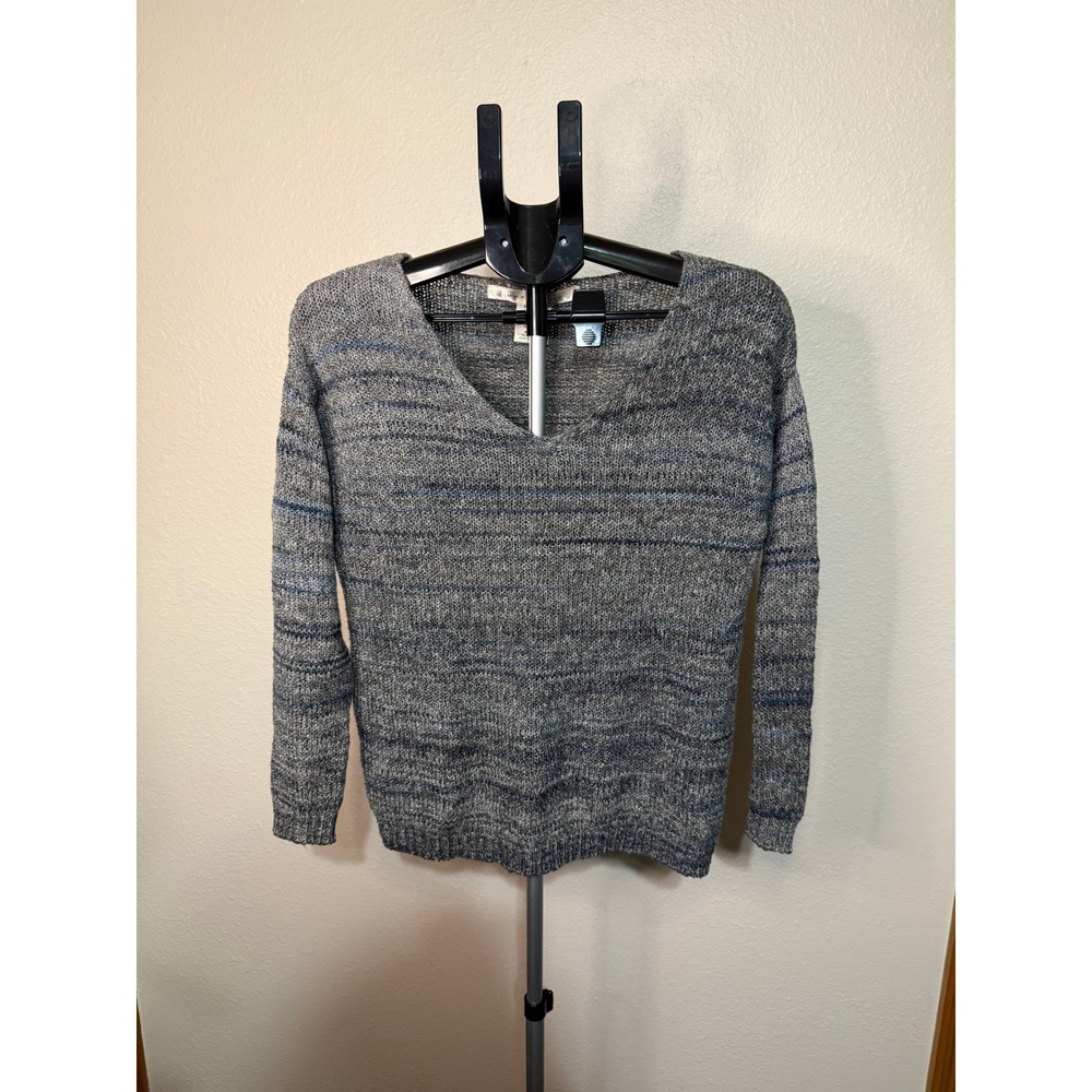 Max Studio Womens Space Dye V-Neck Sweater Grey Blue Cotton Blend Small 4705692